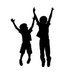 kids with arms in the air silhouette vector illustration transparent background