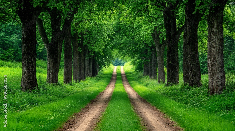 Aufkleber a tree-lined path leading to the horizon symbolizing the journey toward success and the many opportu