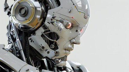 Fototapeta premium Portrait of an android robot, concept of technical support. Neural network AI generated art