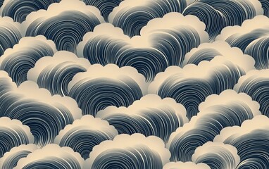 Fototapeta premium A stylized pattern of swirling clouds in shades of blue and cream, evoking a sense of tranquility and movement.