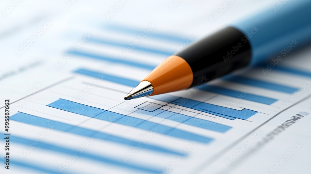 Poster A chart showing consistent financial growth with a business professional analyzing the data symbolizing personal achievement and business success Large space for text in center Stock Photo with copy