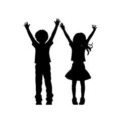 kids raising hands flat vector design - silhouette vector   transparent background