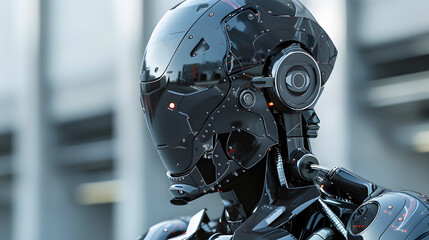 Fototapeta premium Portrait of an android robot, concept of technical support. Neural network AI generated art