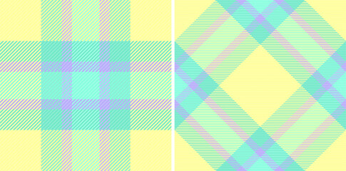 Textile fabric vector of seamless check texture with a tartan background pattern plaid. Set in neon colors for stylish jacket outfits.