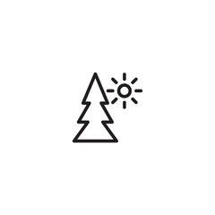 Pine tree and sun icon. Pine tree with sun shining icon. Minimalist pine tree and sun line icon.