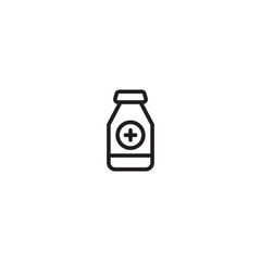 Medicine bottle icon. Medicine bottle with plus sign. Minimalist medicine bottle line icon.