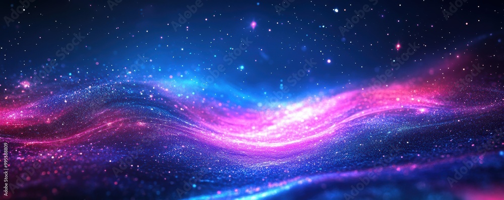 Poster abstract background with glowing colorful lines and starry sky creating an ethereal cosmic atmospher