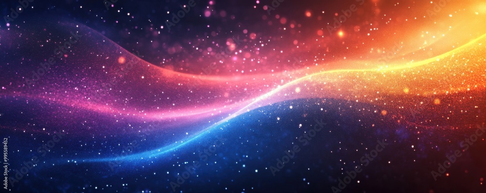 Poster vibrant abstract background with flowing glowing lines and starry speckles creating a dynamic and co