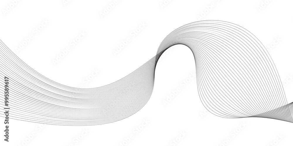 Poster abstract black and white design featuring flowing lines creating a wave-like pattern against a white