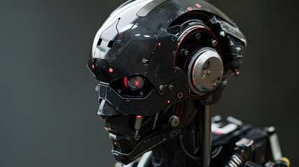 Fototapeta premium Portrait of an android robot, concept of technical support. Neural network AI generated art