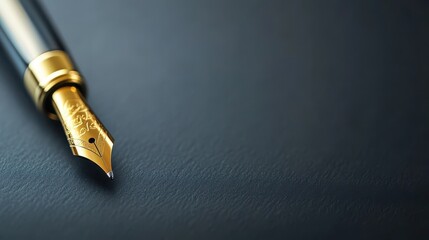 A gold-plated fountain pen writing on a luxurious paper, gold fountain pen, high-end stationery --ar 16:9 --personalize h8br4gk 