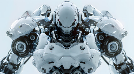 Fototapeta premium Portrait of an android robot, concept of technical support. Neural network AI generated art