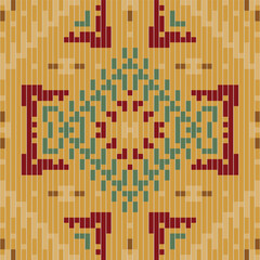 Aztec Pixel Islamic Art Geometric Patternfolk Embroidery, Aztec Geometric Ornament Print. Design for Carpet, Wallpaper, Clothing, Wrapping, Fabric
