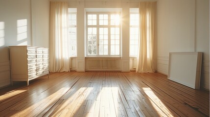 An empty room with earthy-tones dresses.