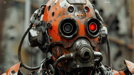 Fototapeta premium Portrait of an android robot, concept of technical support. Neural network AI generated art