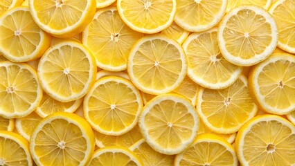 Scattering of lemon slices creating a bright yellow background