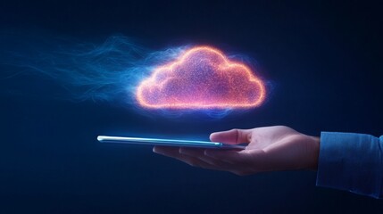 weather cloud icon emerging from a digital tablet. Digital Weather Forecast Updates and Climate Monitoring, Smart Meteorological Data and Alerts, Tracking and Predictions.