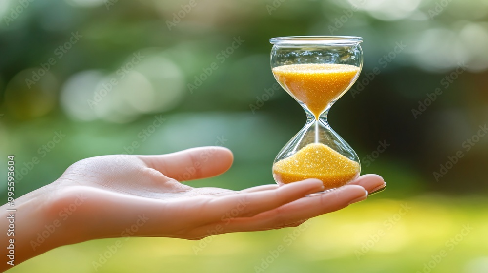Poster a hand holding an hourglass as sand begins to run out symbolizing the importance of prioritizing tim
