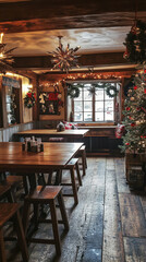 Fototapeta premium Vintage Pub Celebrating Christmas with Cider and Joy 