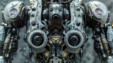 Fototapeta premium Portrait of an android robot, concept of technical support. Neural network AI generated art