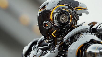 Fototapeta premium Portrait of an android robot, concept of technical support. Neural network AI generated art