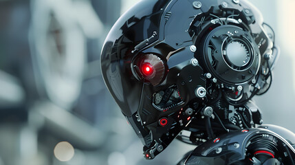 Fototapeta premium Portrait of an android robot, concept of technical support. Neural network AI generated art