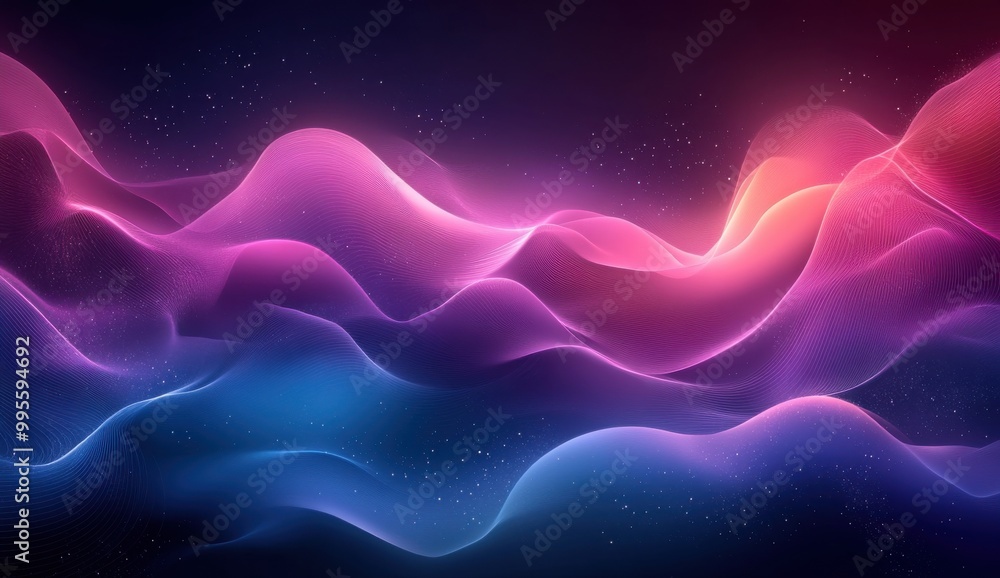 Poster abstract background with dynamic waves of purple and blue colors creating a vibrant and calming atmo