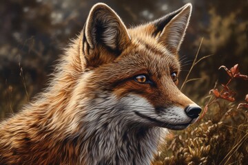 Obraz premium A detailed portrait of a fox in a natural setting.