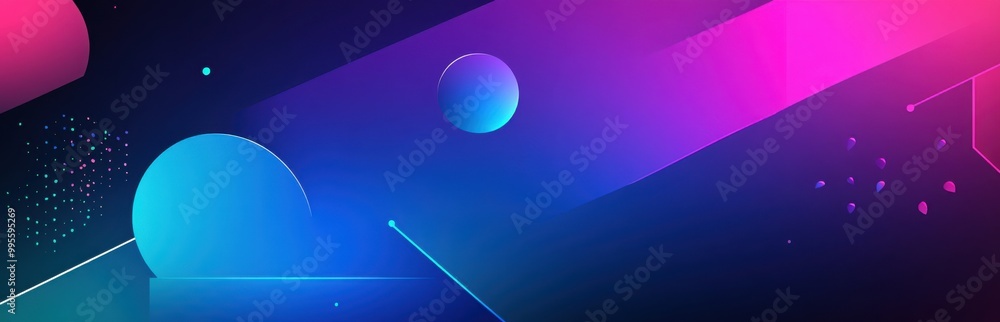 Poster abstract background with geometric shapes in blue and purple hues creating a modern digital art piec