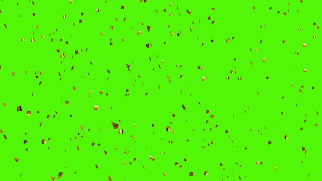 Falling Gold Confetti On Green Screen Background.