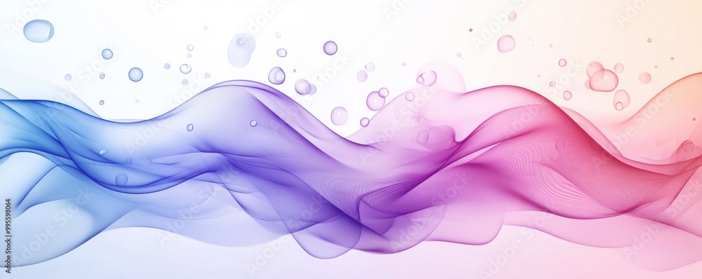 Poster abstract background with colorful wavy lines and circular shapes in soft pastel hues of blue and pin