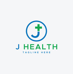 letter j plus medical simple logo vector