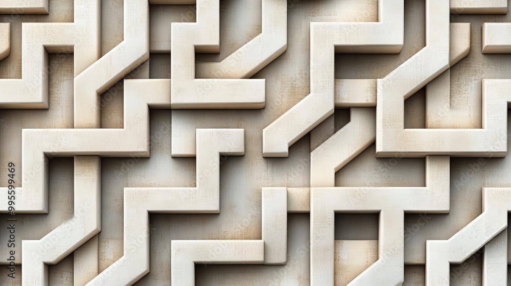 Poster a textured wall featuring an intricate maze-like pattern of interlocking shapes in neutral tones.