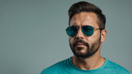 Fototapeta premium Stylish Man in Teal Sunglasses 