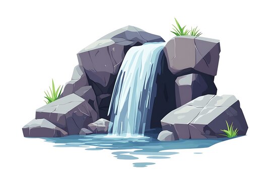 waterfall flowing over gray rocks clip art preview