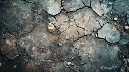 Obraz premium Cracked earth surface showcasing drought or soil erosion effects.