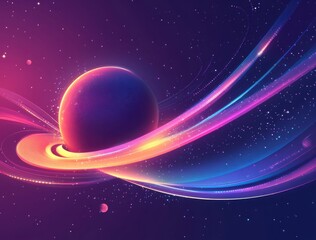 Obraz premium Colorful abstract futuristic background with glowing neon planet and swirling light trails in a vibrant space setting
