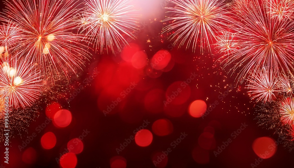 Poster abstract background red fireworks bokeh celebrating new year space text