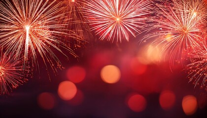 Fototapeta premium abstract background red fireworks bokeh celebrating new year space text