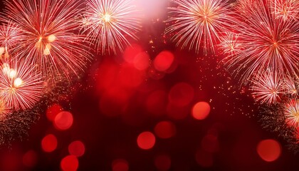 Fototapeta premium abstract background red fireworks bokeh celebrating new year space text