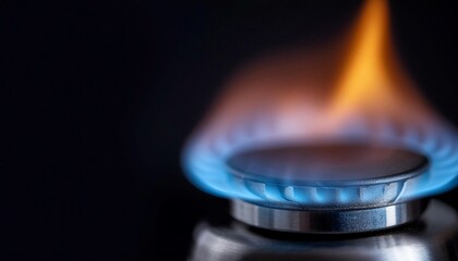 Gas burner flame igniting, symbolizing energy, combustion, and heating.