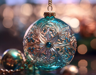 Close-Up of a Glass Ornament with Intricate Design and Sparkling Finish