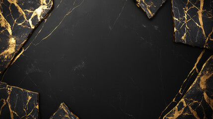 Black and gold marble texture background creating luxury frame