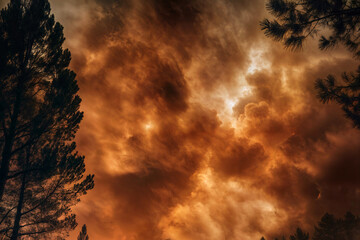 Naklejka premium sky during a large forest fire. concept arson fires