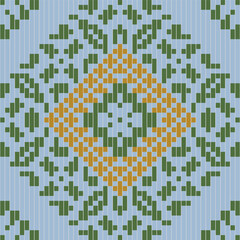 Fototapeta premium Cross Stitch Traditional Pattern Drawingfolk Embroidery, Aztec Geometric Ornament Print. Design for Carpet, Wallpaper, Clothing, Wrapping, Fabric