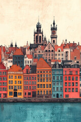 Fototapeta premium Antwerp, Belgium, color pen pencil hand-drawn effect drawing illustration for travel poster, card, wallpaper, backdrop or banner. Modern, clear, artistic and simple
