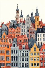 Obraz premium Antwerp, Belgium, color pen pencil hand-drawn effect drawing illustration for travel poster, card, wallpaper, backdrop or banner. Modern, clear, artistic and simple