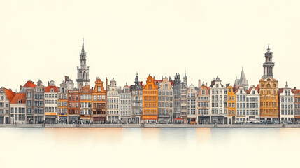 Fototapeta premium Antwerp, Belgium, color pen pencil hand-drawn effect drawing illustration for travel poster, card, wallpaper, backdrop or banner. Modern, clear, artistic and simple