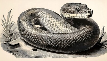 Fototapeta premium vintage engraving snakes ink sketches serpents illustrations