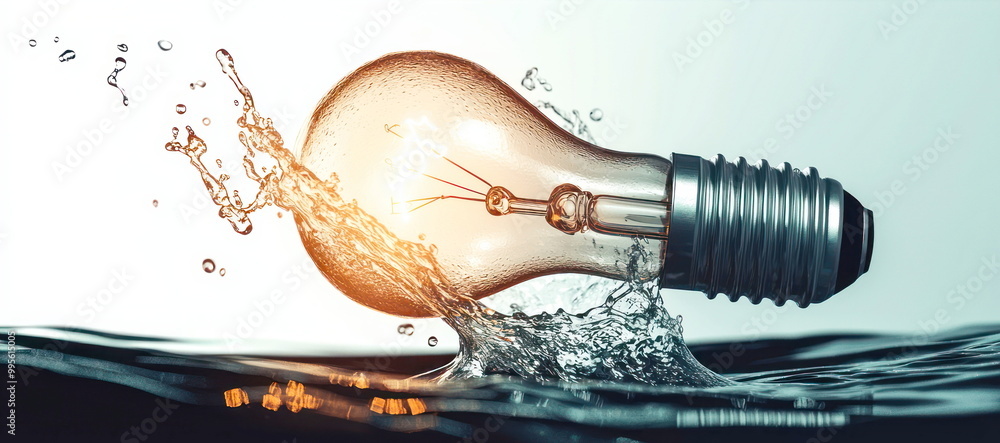Aufkleber light bulb splashing into water.